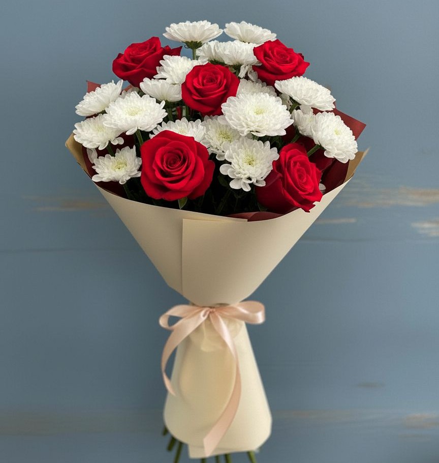 Букет цветов из: Розы и Хризантемы в Стригуны