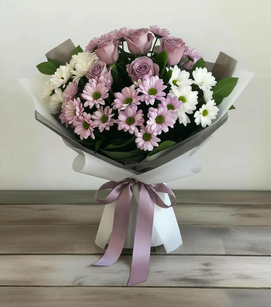 Букет цветов из: Хризантемы и Розы в Стригуны