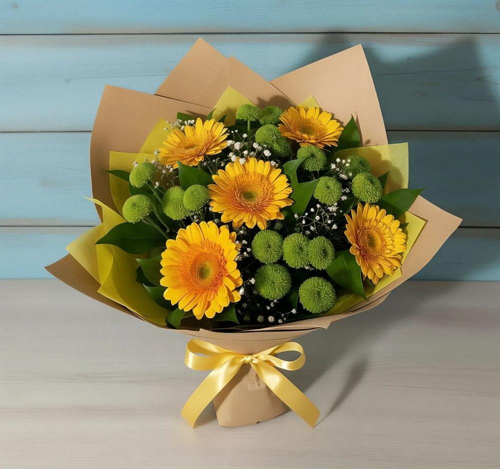 Букет цветов из: Герберы и Хризантемы в Стригуны