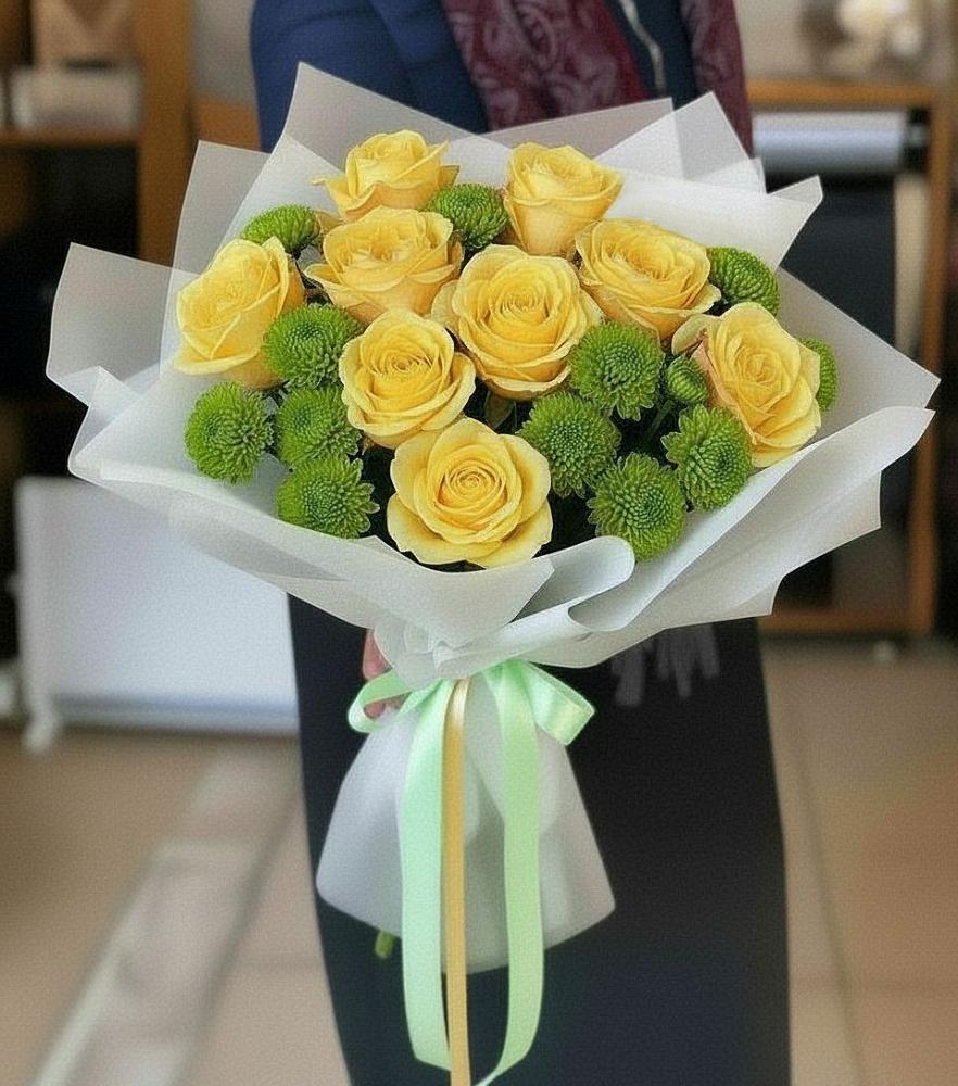 Букет цветов из: Хризантемы и Розы в Стригуны