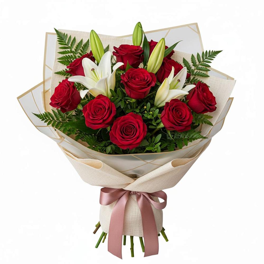 Букет цветов из: Лилии и Розы в Стригуны