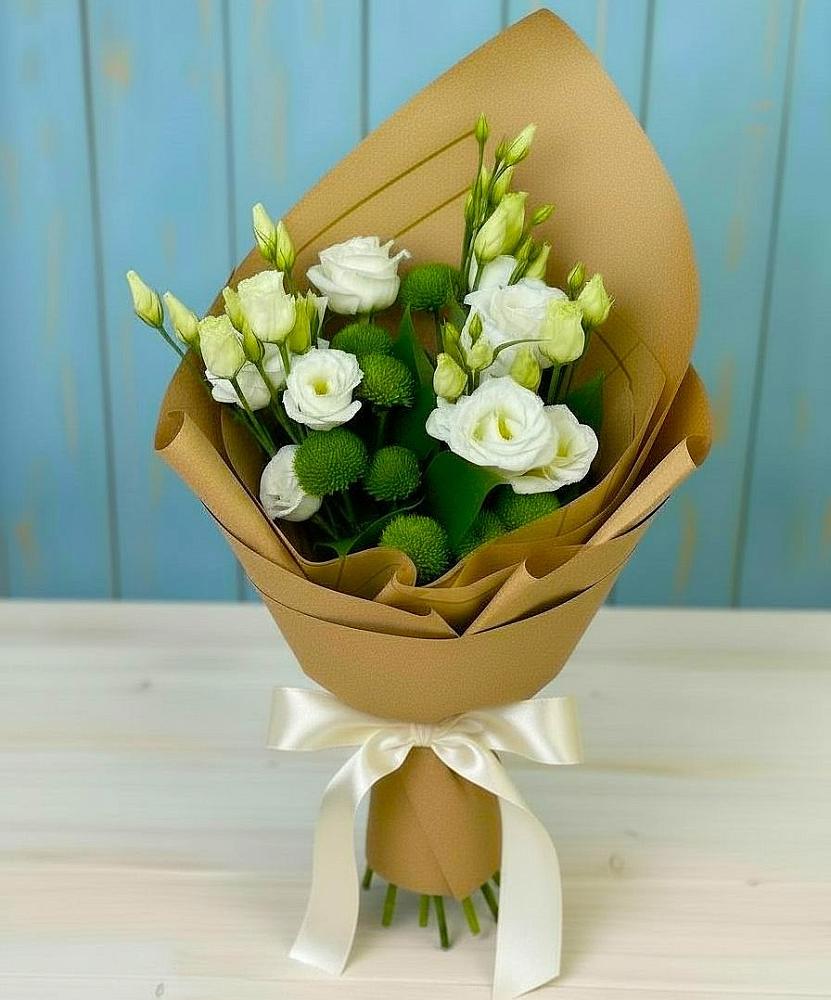 Букет цветов из: Хризантемы и Лизиантусы в Стригуны