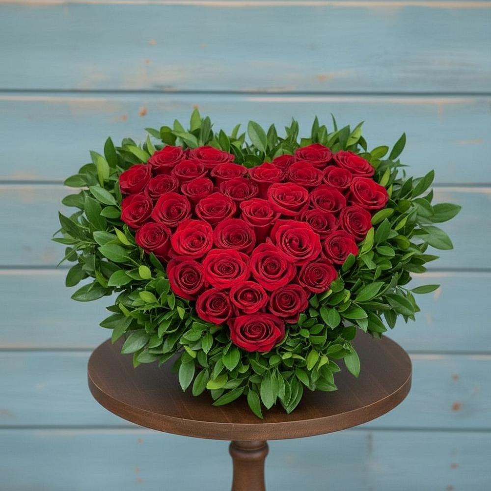 Цветочная композиция из Розы в виде сердца в Стригуны