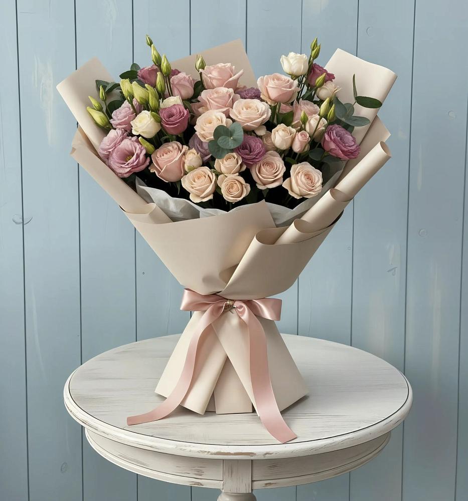 Букет цветов из: Розы и Лизиантусы в Стригуны