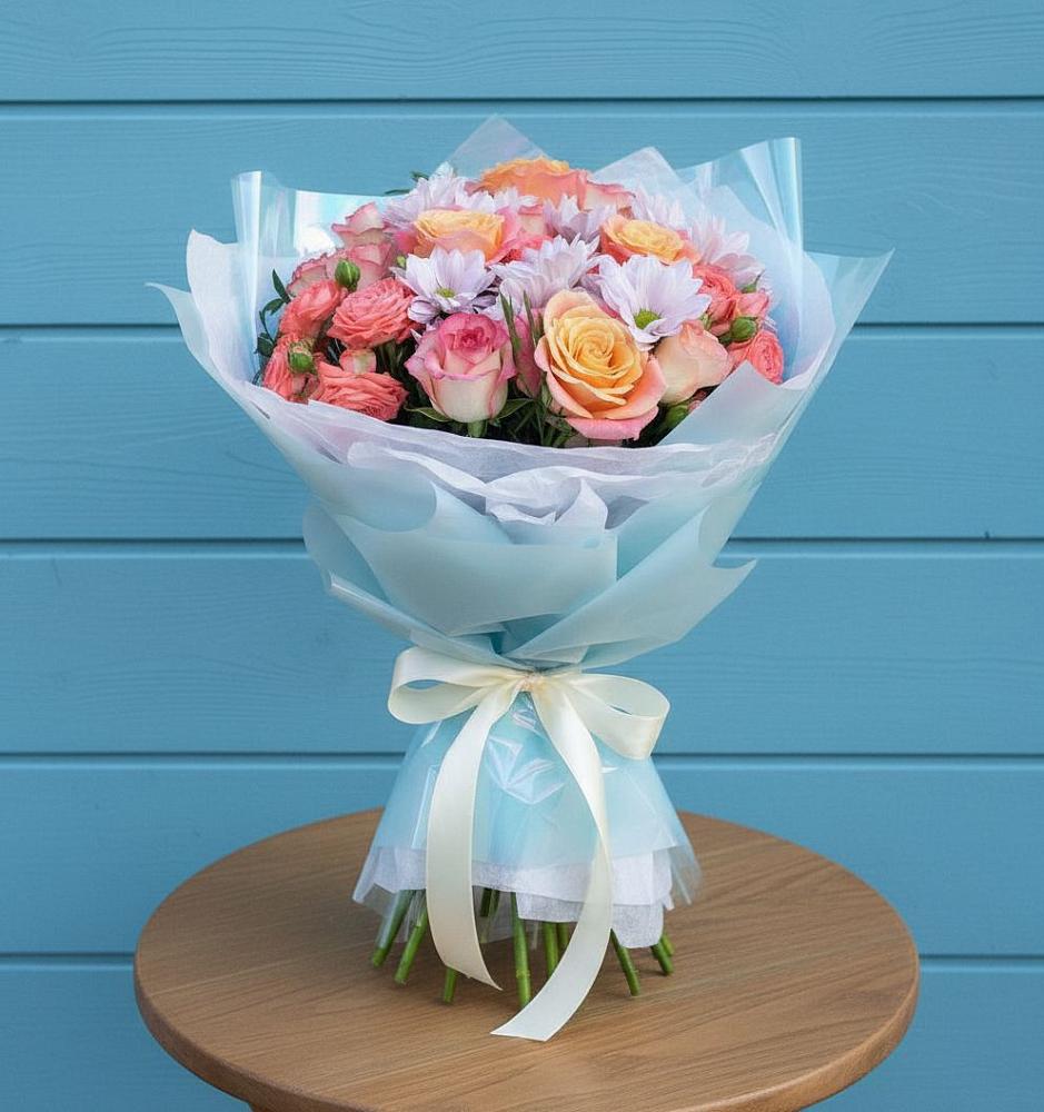 Букет цветов из: Хризантемы и Розы в Стригуны