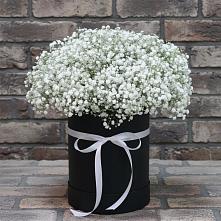 Цветочная композиция из Гипсофила в шляпной коробке в Стригуны